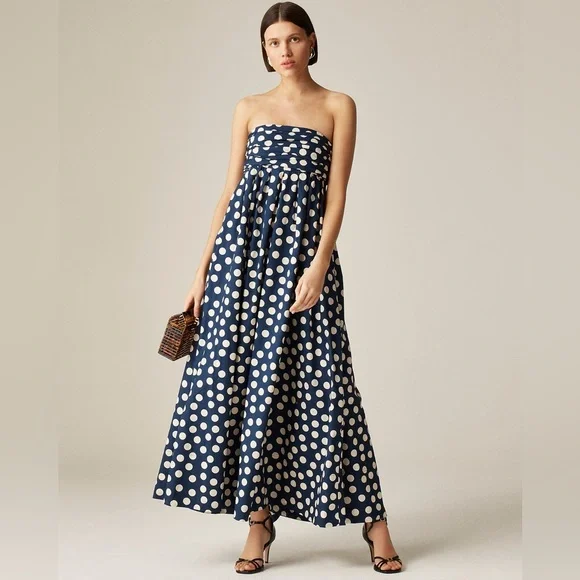 J.Crew Collection strapless bow-back maxi dress in polka dot CK987 - Picture 2 of 12